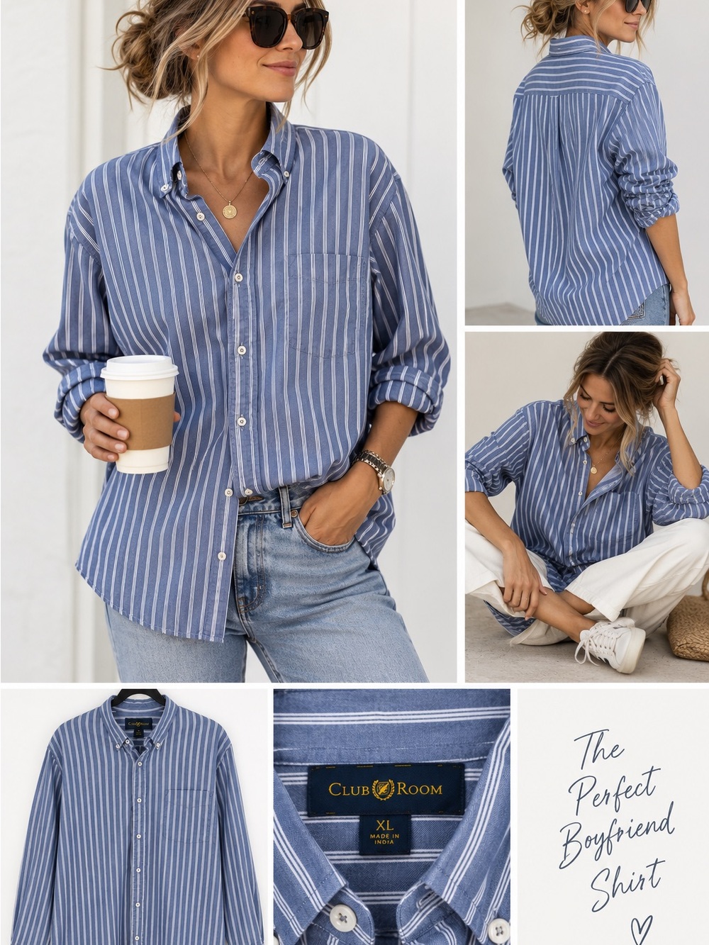 Club Room 100% Cotton Striped Boyfriend Shirt – Size XL